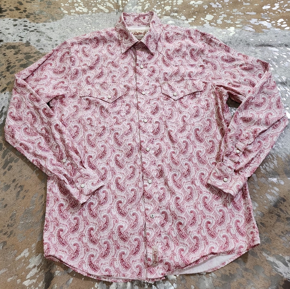 Men's Red Paisley Pearl Snap Rafter C - Picture 2 of 7
